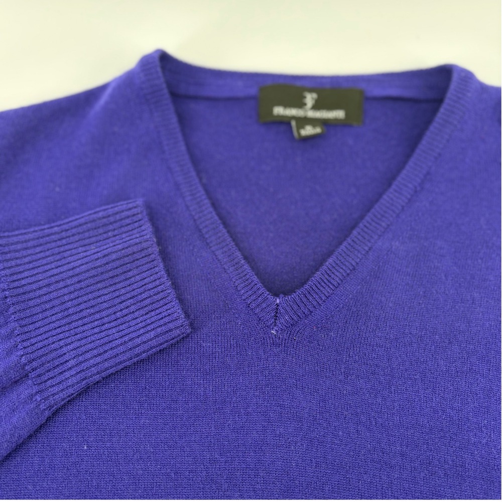 FRANCO BIAGIANTI Mens xl Purple V-Neck Long Sleeve Knit Pullover Wool Sweater - Picture 1 of 9